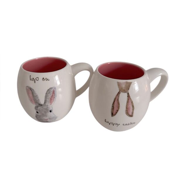 Rae Dunn EASTER Bunny Mug Set happy Easter And hop on NWOT - Picture 1 of 7